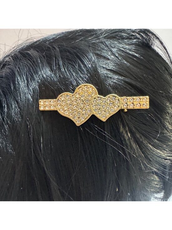 Unbranded Accessories - Gold-Tone Double Heart Hair Clip With Rhinestone Accents Stylish & Elegant New